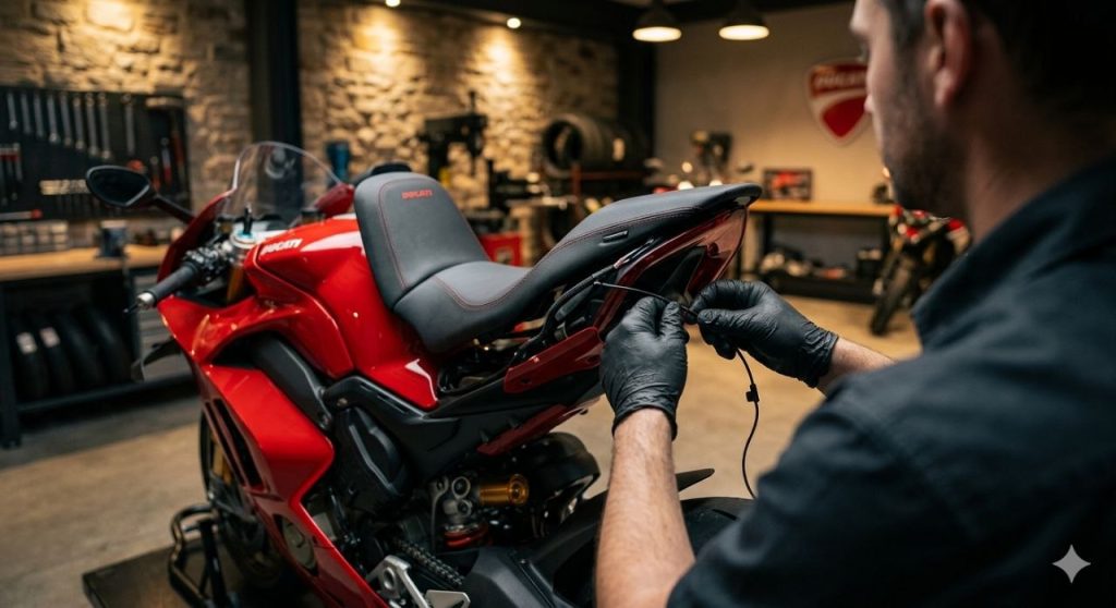 Montage dashcam avant sur carénage moto sportive